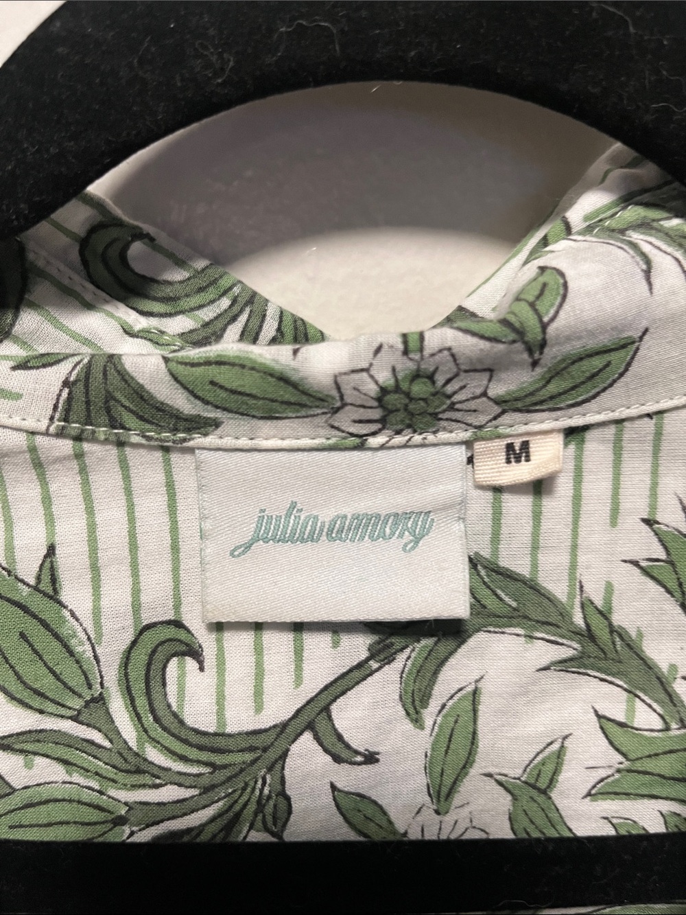 JULIA AMORY Green Floral-Print Button-Down Cotton Husband Shirt, Size M - Picture 4 of 7
